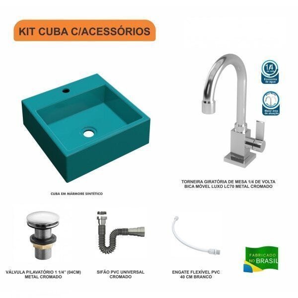 Kit Cuba Q355 Torneira Luxo 1195 Metal Válvula Click 1 1/2 Polegada Sifão Cromado Flexível Compace - 3