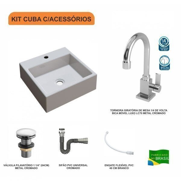 Kit Cuba Q355 Torneira Luxo 1195 Metal Válvula Click 1 1/2 Polegada Sifão Cromado Flexível Compace - 3