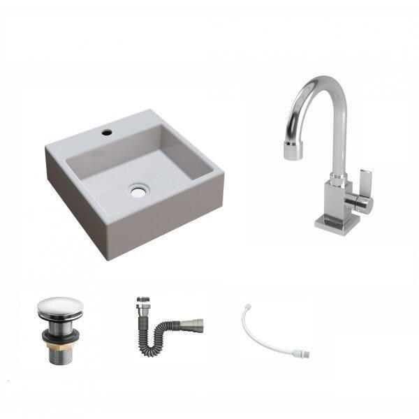 Kit Cuba Q355 Torneira Luxo 1195 Metal Válvula Click 1 1/2 Polegada Sifão Cromado Flexível Compace - 2