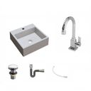 Ver imagem 2 de Kit Cuba Q355 Torneira Luxo 1195 Metal Válvula Click 1 1/2 Polegada Sifão Cromado Flexível Compace