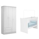 Ver imagem 1 de Guarda Roupa 3 Portas e 2 Gavetas Doce Sonho e Berço Branco – Qmovi