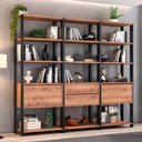 Ver imagem 2 de Estante Livreiro 2 Portas 2 Gavetas Estilo Industrial Chess F04 Preto/Solanum - Mpozenato