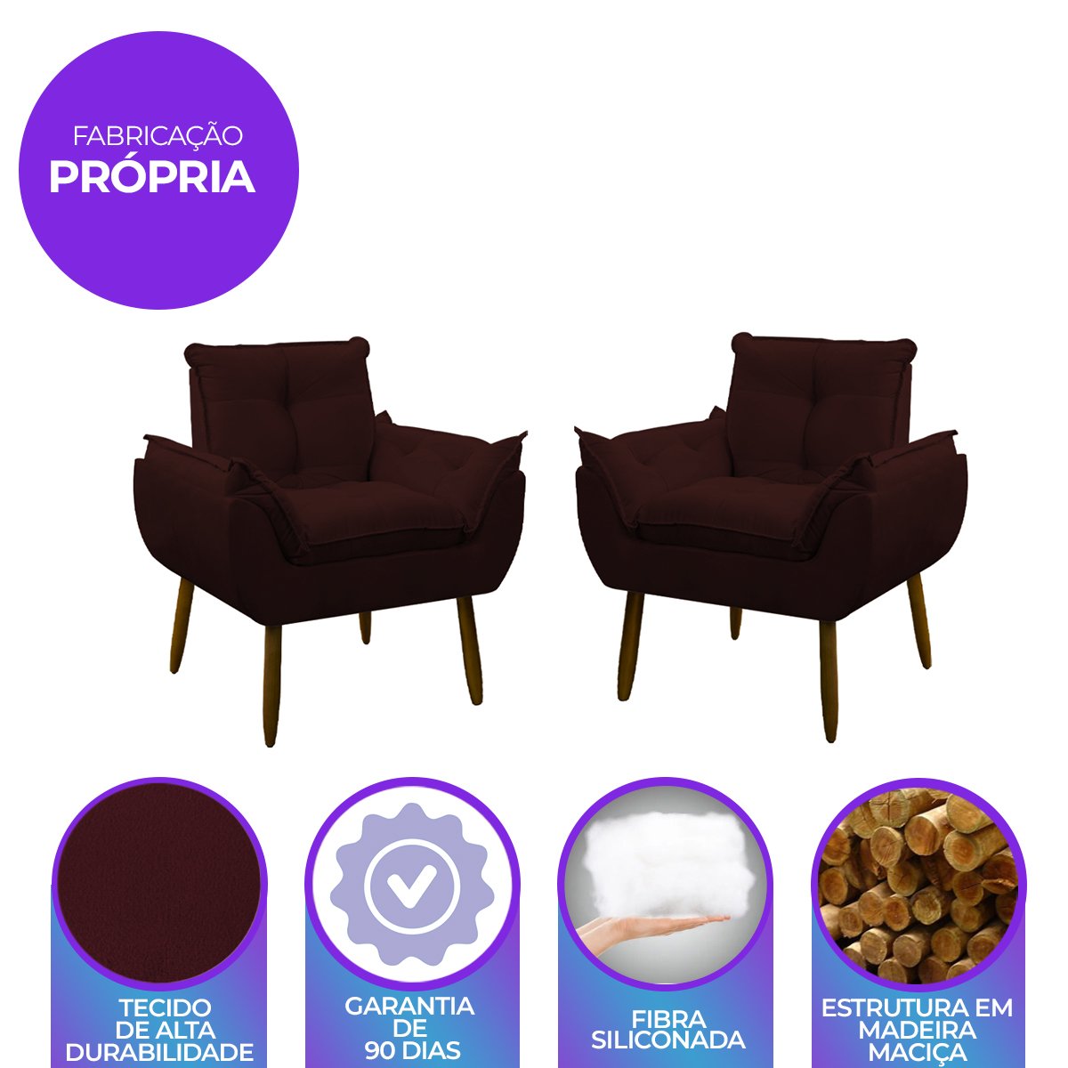 Kit 2 Poltrona Decorativa Sala Estar Escritório Quarto Prime: Marsala - 6