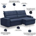 Ver imagem 4 de Sofá Retrátil Reclinável para Sala 4 Lugares 270cm Niels F04 Veludo Azul - Lyam Decor