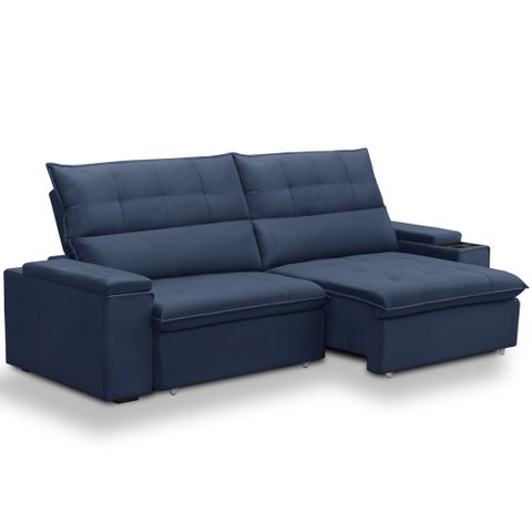 Sofá Retrátil Reclinável para Sala 4 Lugares 270cm Niels F04 Veludo Azul - Lyam Decor