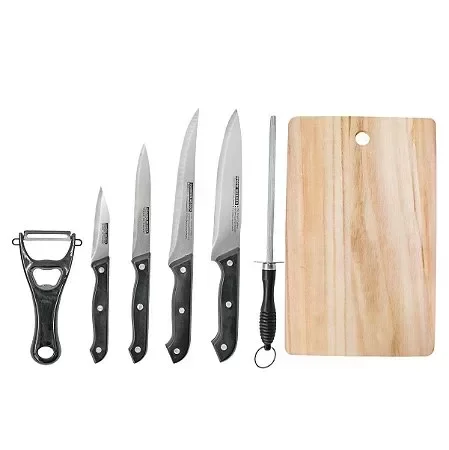 Kit Churrasco 7 Peças Inox Tabua Facas Amolador Descascador - 2