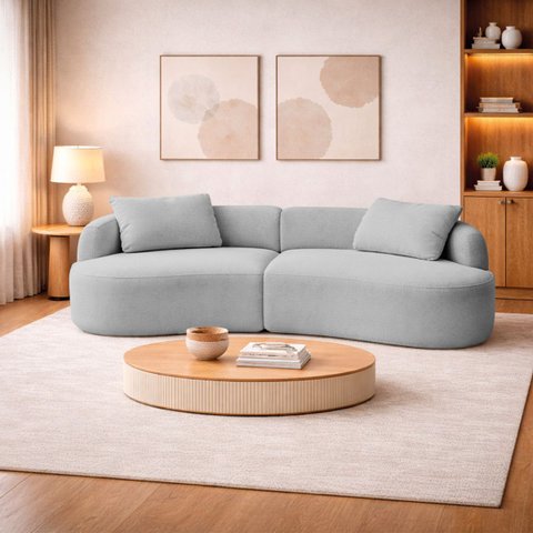 Sofá 3 Lugares Bellagio 180cm Orgânico Luxo Recepção Escritório Bouclé