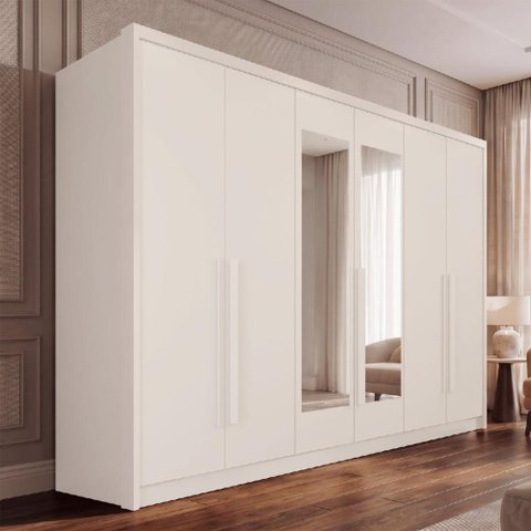 Guarda-Roupa Casal com Espelho 6 Portas e 6 Gavetas Multimóveis Crnvh-GRP140 Neve