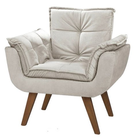 Poltrona Dani Suede Creme Cadeira Decorativa Sala Recepção Pés Caramelo