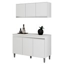 Ver imagem 1 de Armário Aéreo e Balcão Gabinete Cozinha Manu 120cm Com Tampo 3 Portas Branco - Abmaza