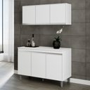Ver imagem 2 de Armário Aéreo e Balcão Gabinete Cozinha Manu 120cm Com Tampo 3 Portas Branco - Abmaza