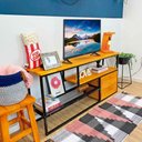 Ver imagem 2 de Rack de TV Style Industrial de Ferro e Madeira 1 Nicho Dual de Madeira com Gavetas Carvalho e Preto