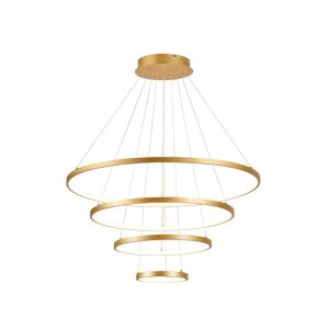 Lustre Pendente 4 Aros 20x40x60x80cm 125W 3000K Sindora:Dourado
