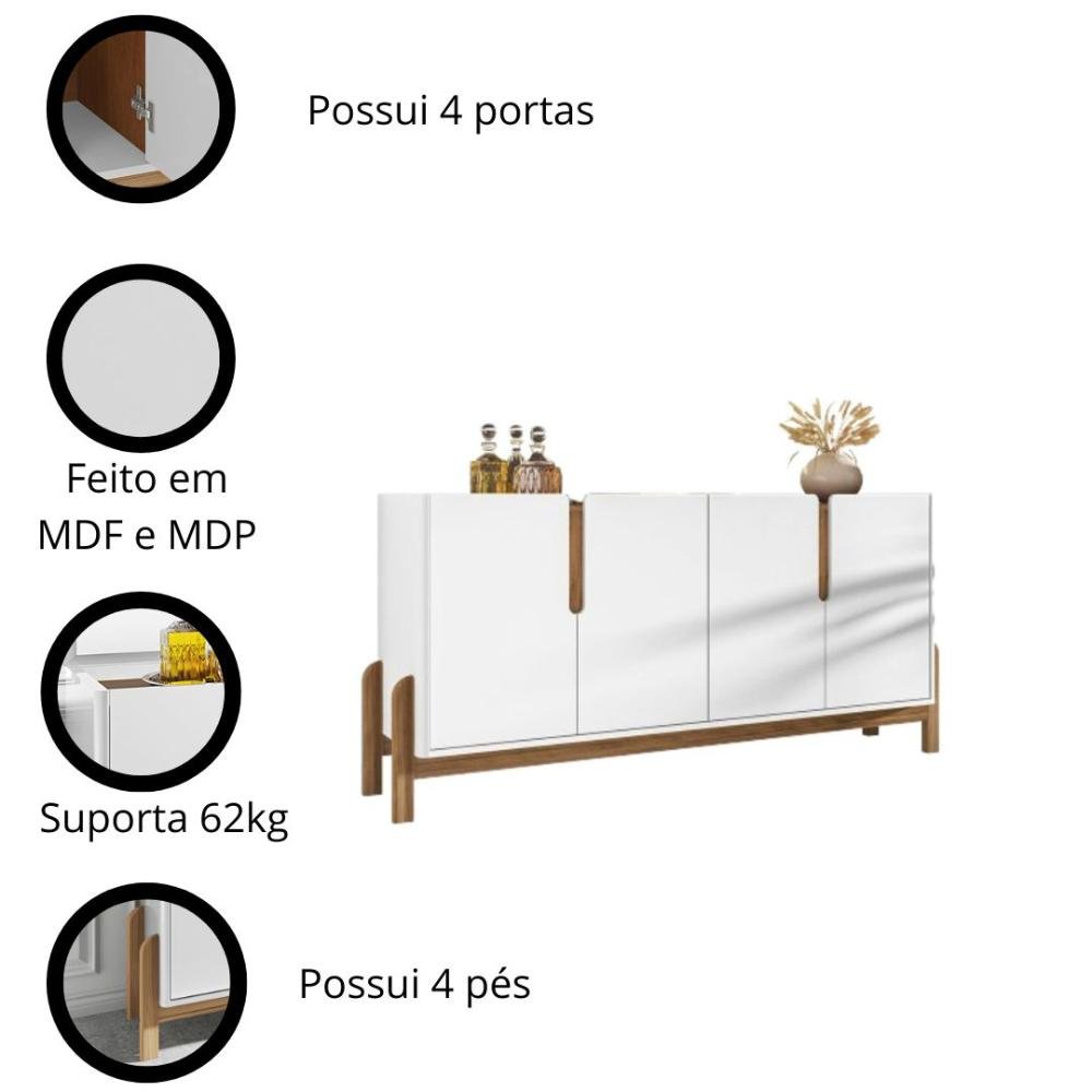 Buffet 190cm 4 Portas Lizz Casa D Branco/cedro - 4