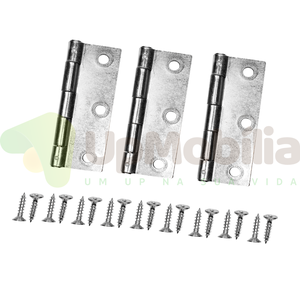Kit Dobradiças Quadrada 3x2x1,7 - Zinco - Pct C/ 3 Peças P/ 1 Porta