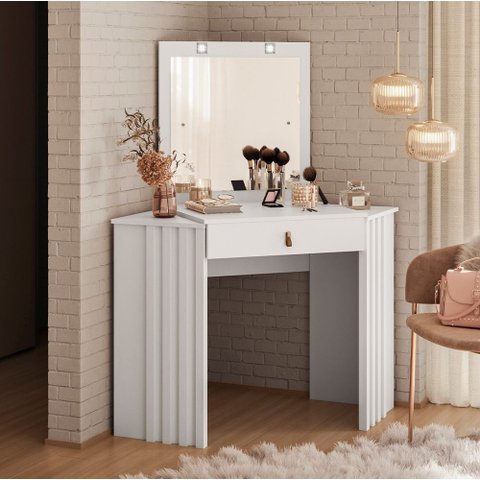 Penteadeira Camarim com Espelho e LED 1 Gaveta Glow A04 Branco - Lyam Decor
