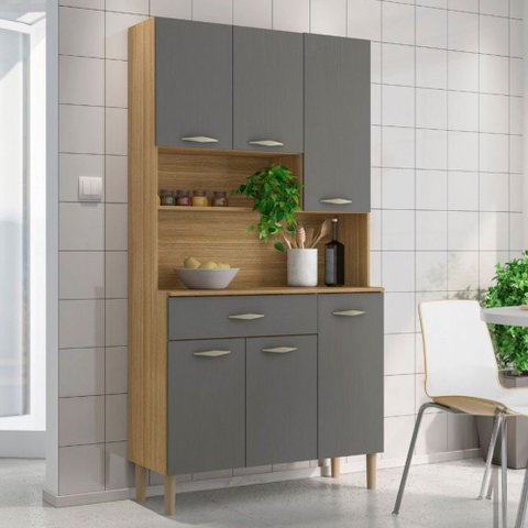 Armário de Cozinha com Balcão Era 6 Portas 1 Gaveta Freijó/gris - Pnr Móveis