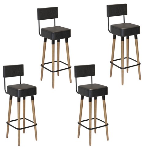 Kit 4 Banquetas Barcelona Preto Salaone