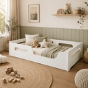 Ver imagem 3 de Cama Montessori Solteiro Infantil 100% MDF com Colchão 10cm e Grade Proteção - Branco
