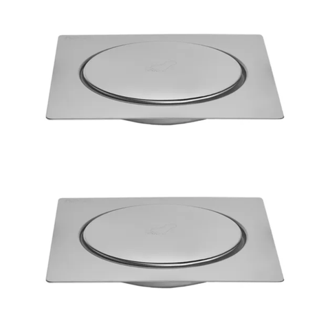 Kit C/2 Ralo Inox para Piso Click Cromado 10x10 Cm