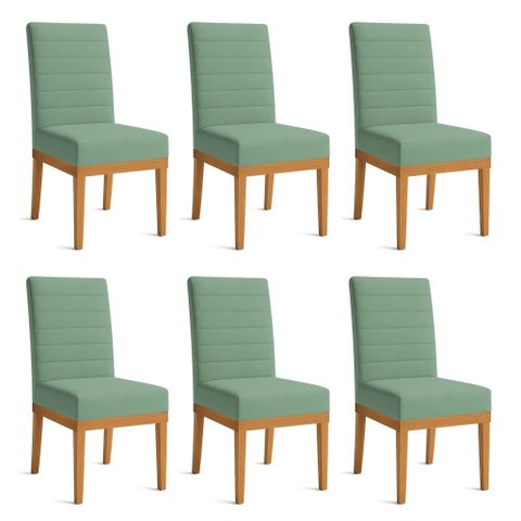 Kit 6 Cadeiras de Jantar Solana Linho Base de Madeira - Pallazio Cor:Verde Oliva