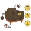 Ver imagem 2 de Kit 2 Poltronas Living + Sofá 3 Lugares Base Madeira Suede Cor:marrom