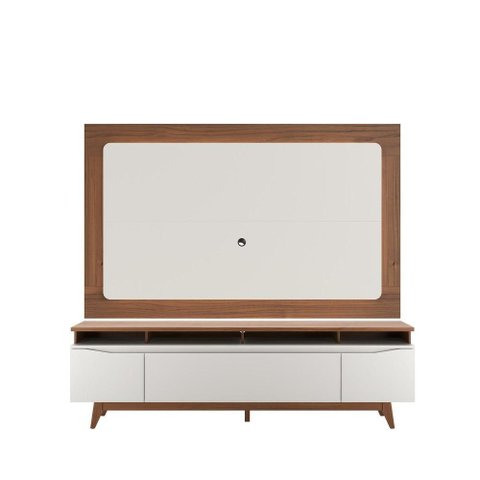 Rack Flynt com Painel Oslo para Tv até 75” 3 Portas 219 Cm - Canella C/ Off White Fosco