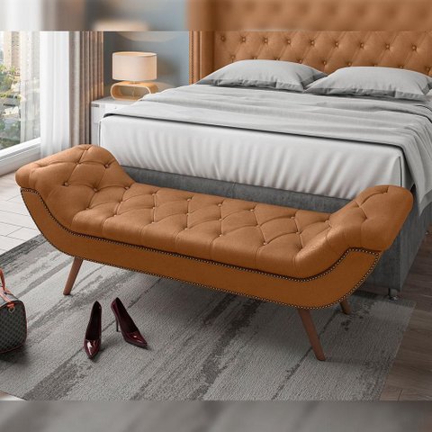 Puff Recamier Decorativo com Tachas 160 cm Santorini Couríssimo Whisky - Lyam Decor