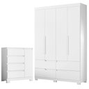 Ver imagem 1 de Guarda Roupa Solteiro Doble 04 Portas e Cômoda Sapateira Olimpia Branco Flex- Móveis Albatroz