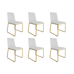 Kit 06 Cadeira de Jantar Estofada Lille Base Gold Courino Branco - Montanaris Decor - 1