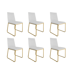 Kit 06 Cadeira de Jantar Estofada Lille Base Gold Courino Branco - Montanaris Decor
