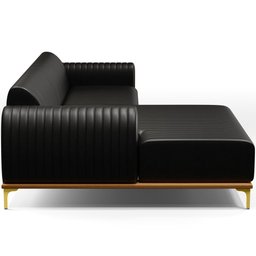 Sofá 4 Lugares com Chaise Esquerdo Sala Estar Molino 255cm D02 Couríssimo Preto B-159 - Lyam - 6