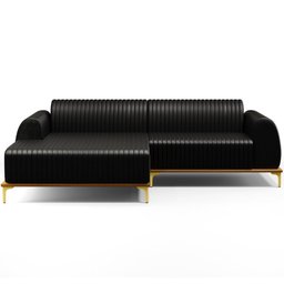 Sofá 4 Lugares com Chaise Esquerdo Sala Estar Molino 255cm D02 Couríssimo Preto B-159 - Lyam - 3