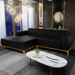 Sofá 4 Lugares com Chaise Esquerdo Sala Estar Molino 255cm D02 Couríssimo Preto B-159 - Lyam - 2