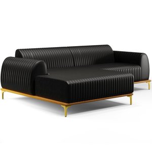 Sofá 4 Lugares com Chaise Esquerdo Sala Estar Molino 255cm D02 Couríssimo Preto B-159 - Lyam