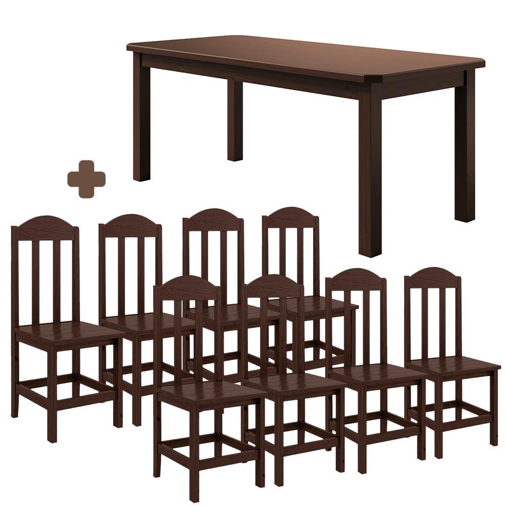 Conjunto Mesa com 8 Cadeiras em Madeira Maciça 200cm Castanho Safira Shop Jm - 2