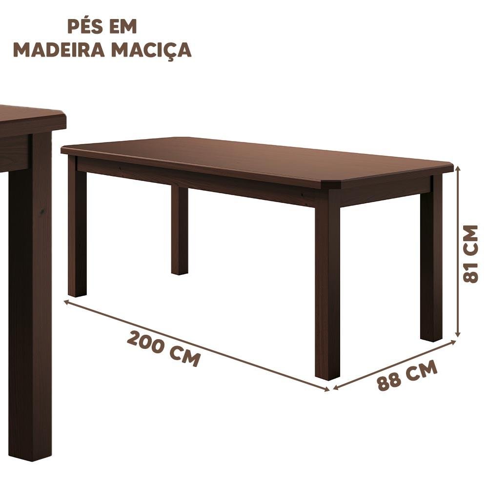 Conjunto Mesa com 8 Cadeiras em Madeira Maciça 200cm Castanho Safira Shop Jm - 3