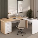 Ver imagem 1 de Escrivaninha Mesa Escritório em L Diretor Tamburato Le com 4 Gavetas 180cm Branco/Carvalho Artany