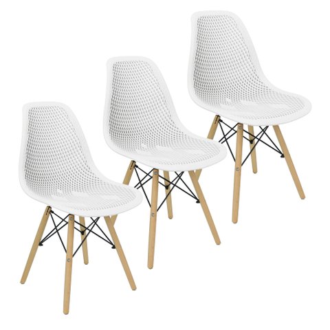 Kit 3 Cadeiras Colmeia Furadinha Heloisa Eloá Charles Eames Eiffel Base Madeira 