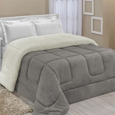 Edredom Coberdrom Fenix King Sherpa e Manta - Cinza