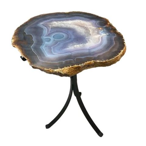 Mesa Chapa Grossa Ágata Tamanho Pequeno Base De Ferro Preta