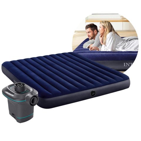 Colchão Casal Inflável King 203cm X 183cm Dura Beam Downy Aveludado 272kg Bomba Elétrica 220v Intex