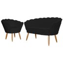 Ver imagem 1 de Kit Namoradeira + 1 Poltrona Decorativa Pétala Couro Preto Pés Madeira Ms Decor