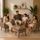 Ver mais imagens de Kit Sofá Namoradeira + 2 Poltronas + Puff para Sala de Estar Capuccino