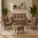 Ver imagem 2 de Kit Sofá Namoradeira + 2 Poltronas + Puff para Sala de Estar Capuccino