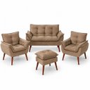 Ver imagem 1 de Kit Sofá Namoradeira + 2 Poltronas + Puff para Sala de Estar Capuccino