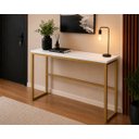 Ver imagem 3 de Mesa Jantar Aparador Bancada Alta Industrial 140x60cm Tampo Branco Pés Dourado