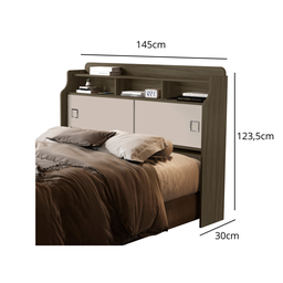 Cabeceira Box Casal Jessica com 2 Portas Nicho e Prateleira Moderna para Quarto: Castanho Offwhite - 3