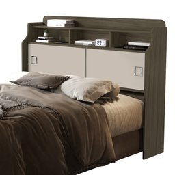 Cabeceira Box Casal Jessica com 2 Portas Nicho e Prateleira Moderna para Quarto: Castanho Offwhite - 2