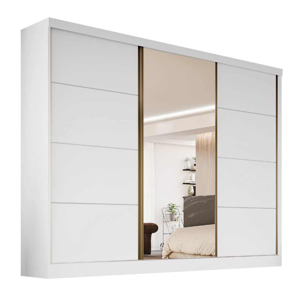 Guarda Roupa Casal 3 Portas 1 com Espelho Bergamo Bianchi Móveis: Branco